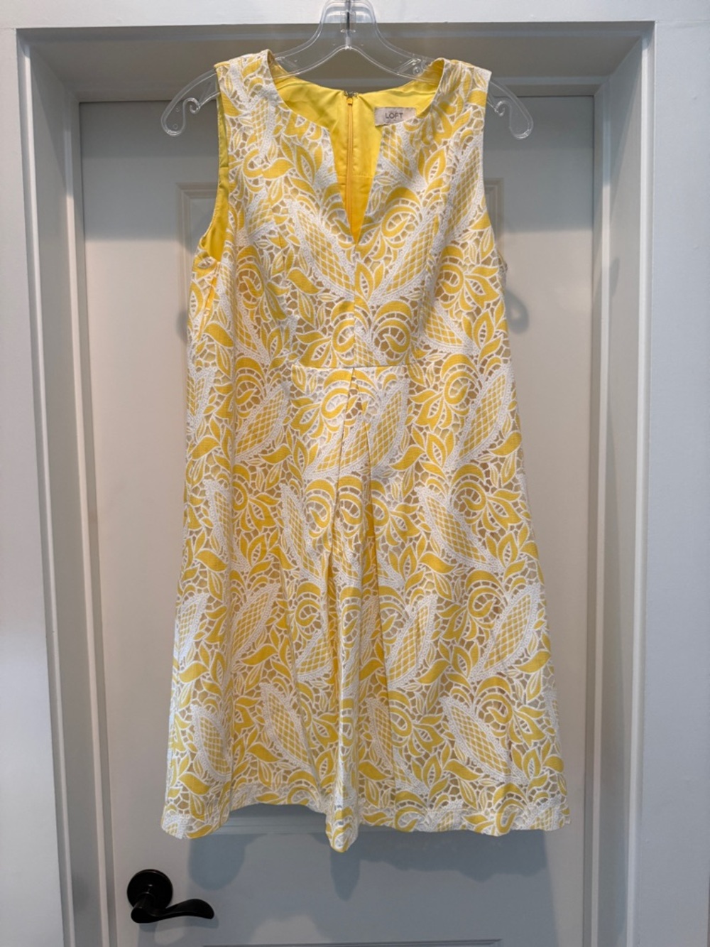 LOFT Yellow and White Lace-Overlay A-Line Mini Dress